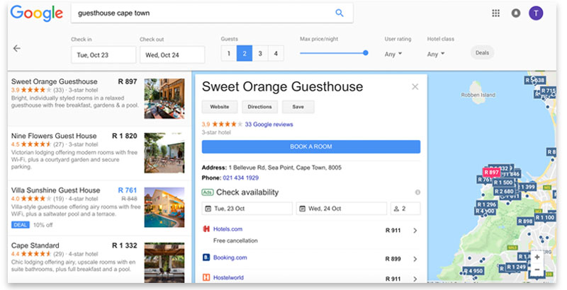 find hotel google